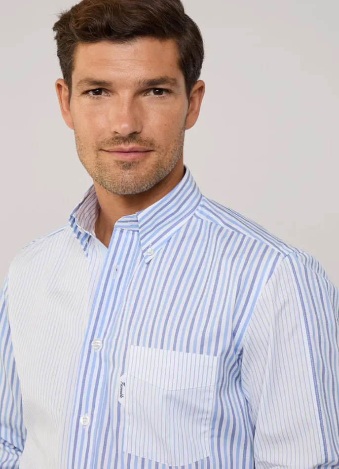 Men Iconic Shirts Faonnable Regular Fit Striped Poplin Shirt Bluewhite