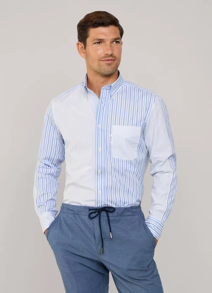 Men Iconic Shirts Faonnable Regular Fit Striped Poplin Shirt Bluewhite