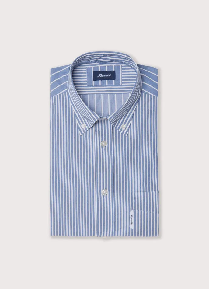Men Iconic Shirts Faonnable Regular Fit Striped Twill Shirt Dark Denim Blue