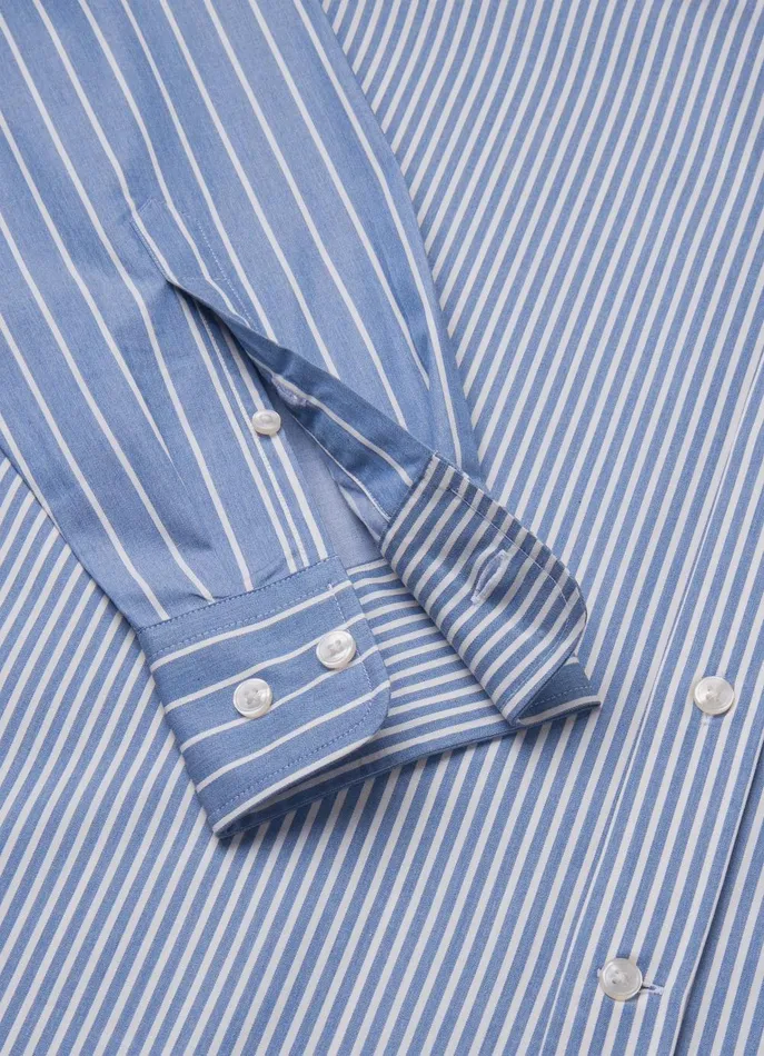 Men Iconic Shirts Faonnable Regular Fit Striped Twill Shirt Dark Denim Blue