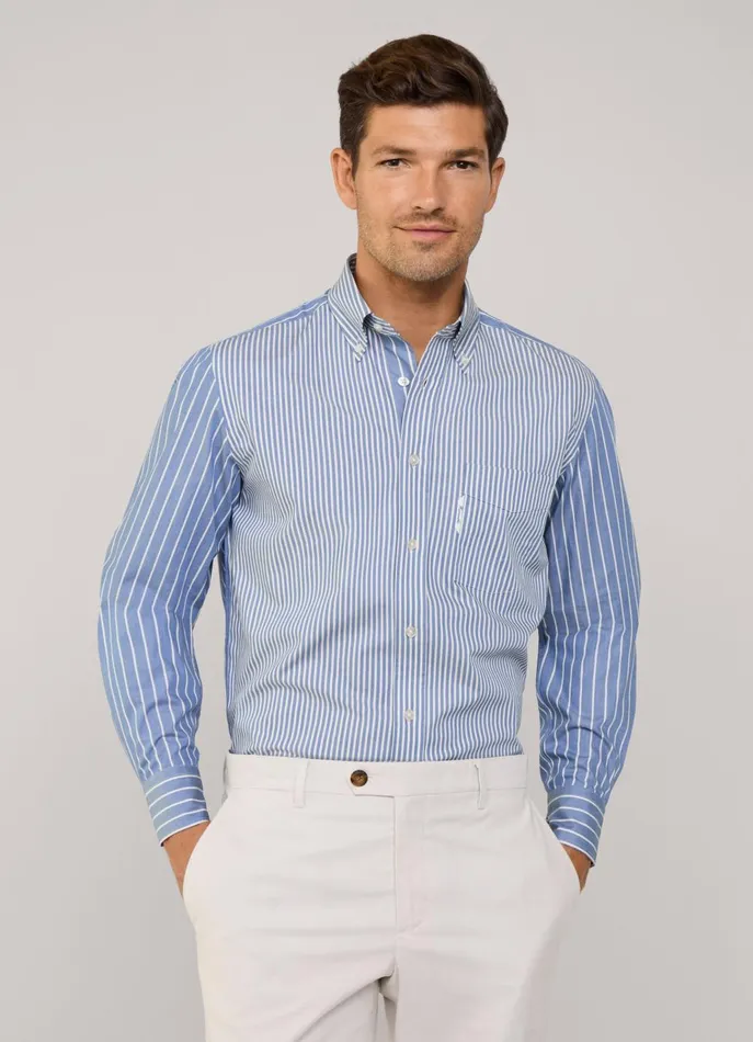 Men Iconic Shirts Faonnable Regular Fit Striped Twill Shirt Dark Denim Blue