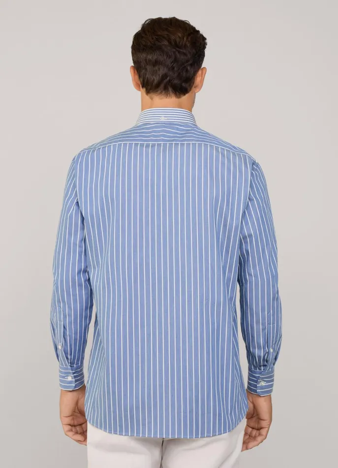 Men Iconic Shirts Faonnable Regular Fit Striped Twill Shirt Dark Denim Blue