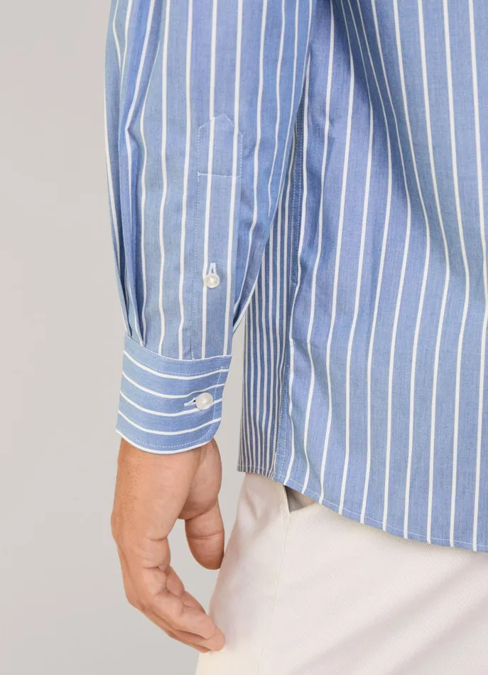 Men Iconic Shirts Faonnable Regular Fit Striped Twill Shirt Dark Denim Blue