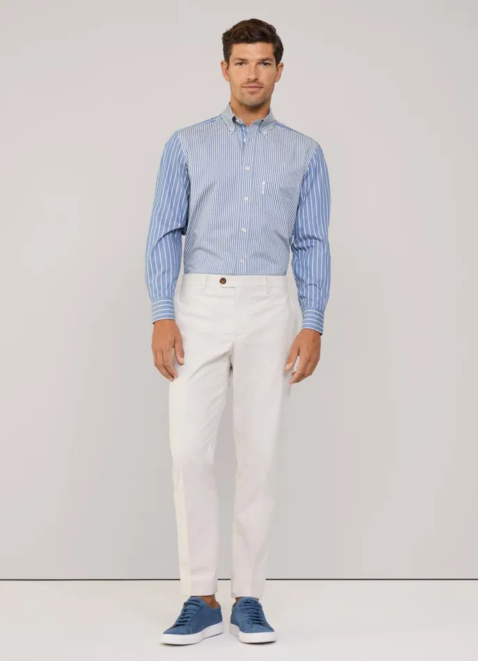Men Iconic Shirts Faonnable Regular Fit Striped Twill Shirt Dark Denim Blue