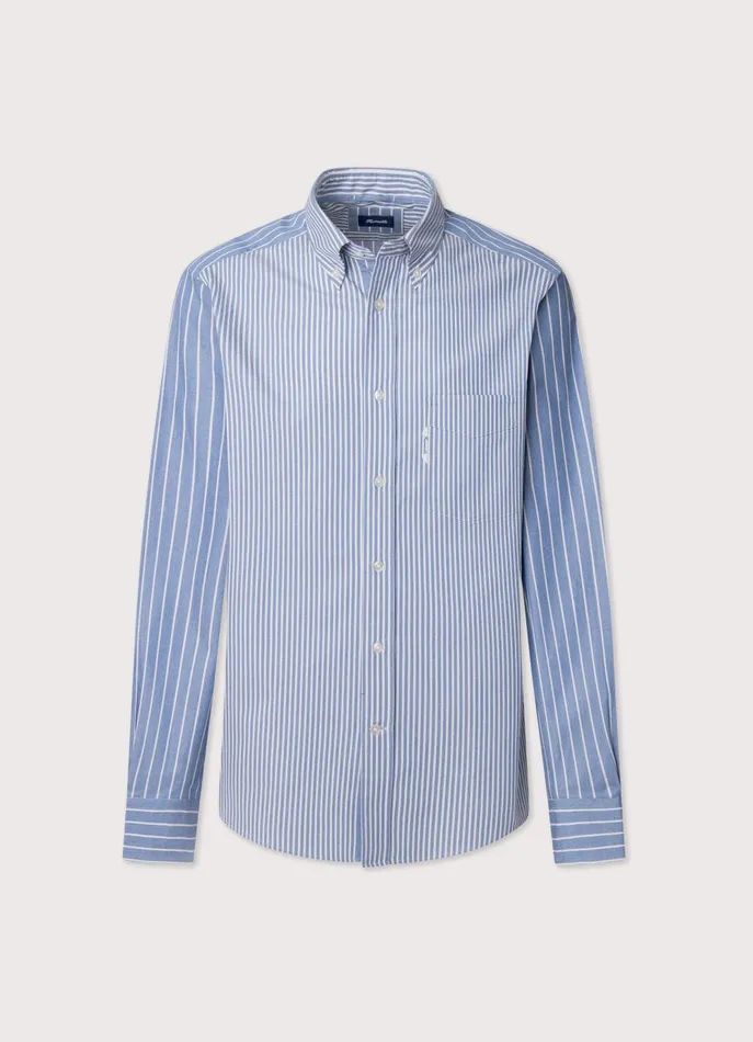 Men Iconic Shirts Faonnable Regular Fit Striped Twill Shirt Dark Denim Blue