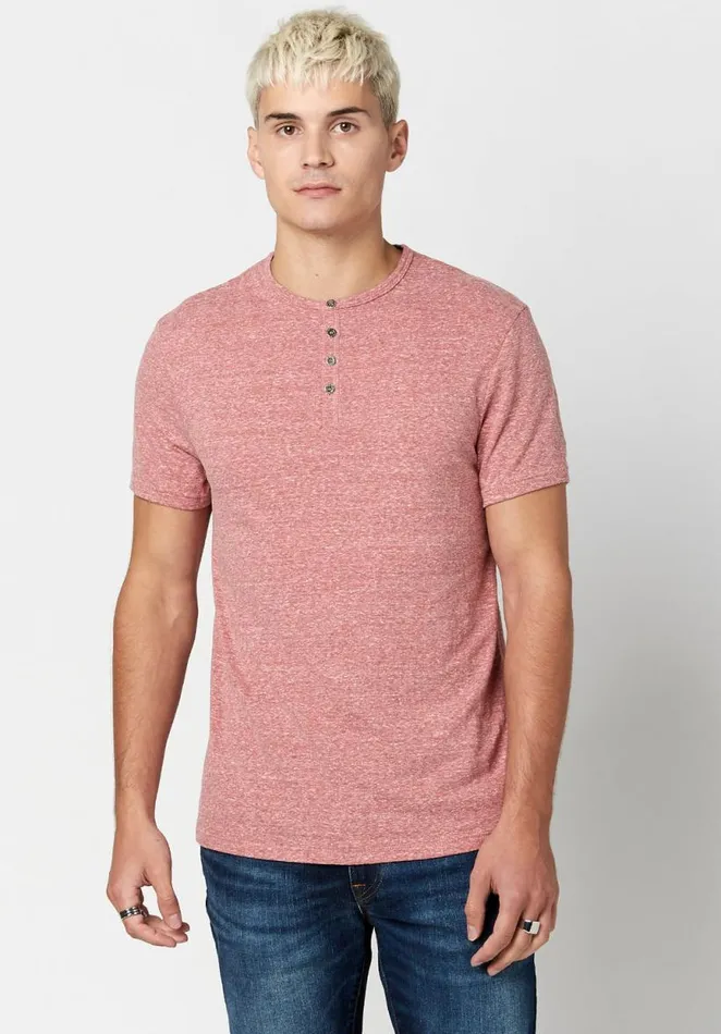 Men Kamir Speckled Knit Henley Ruby Buffalo David Bitton Tops and Tees