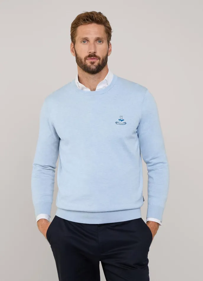 Men Knitwear Faonnable Embroidered Bird Crew Neck Jumper Horizon Blue