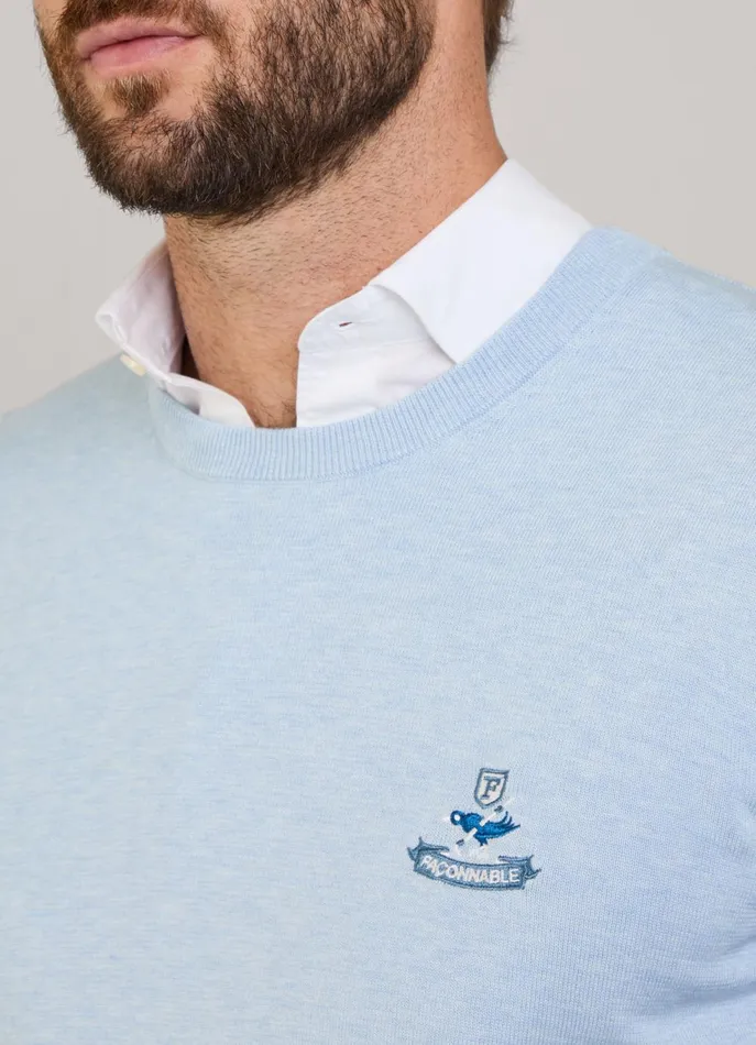 Men Knitwear Faonnable Embroidered Bird Crew Neck Jumper Horizon Blue