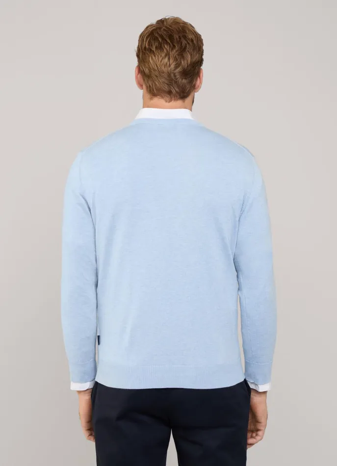 Men Knitwear Faonnable Embroidered Bird Crew Neck Jumper Horizon Blue
