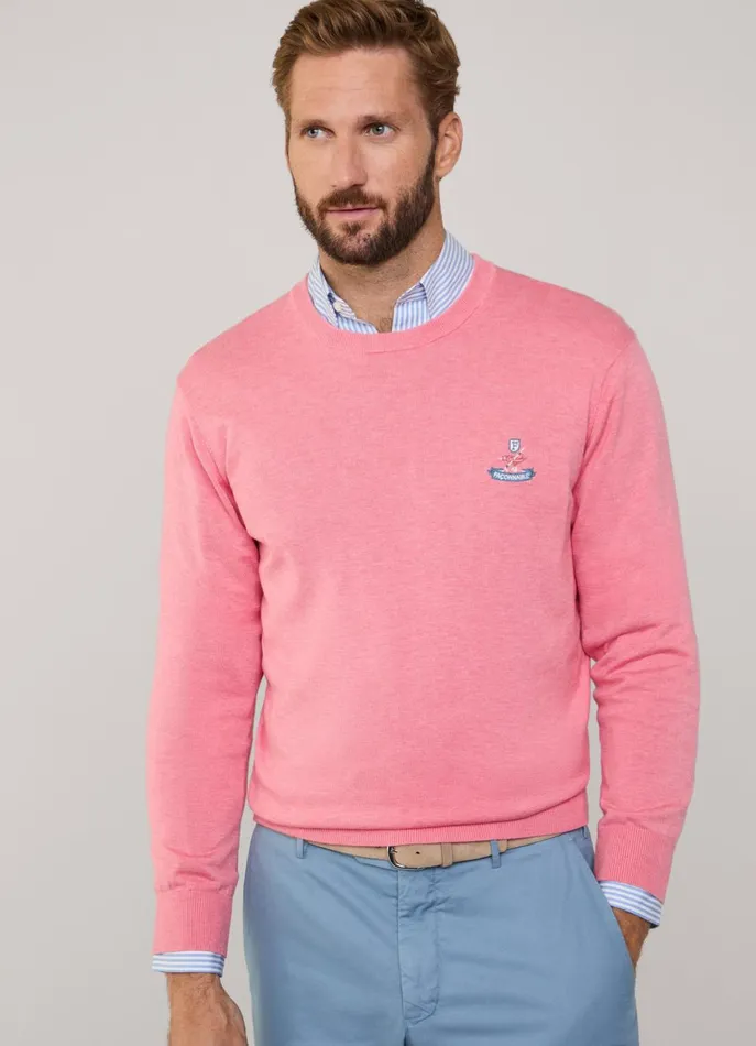 Men Knitwear Faonnable Embroidered Bird Crew Neck Jumper Magenta Purple