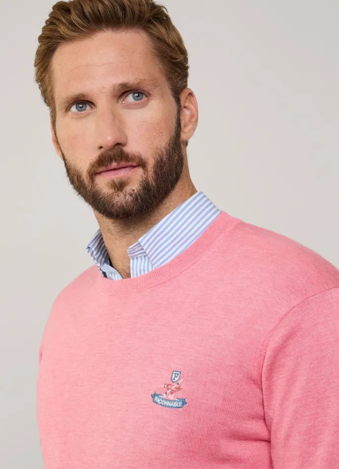 Men Knitwear Faonnable Embroidered Bird Crew Neck Jumper Magenta Purple