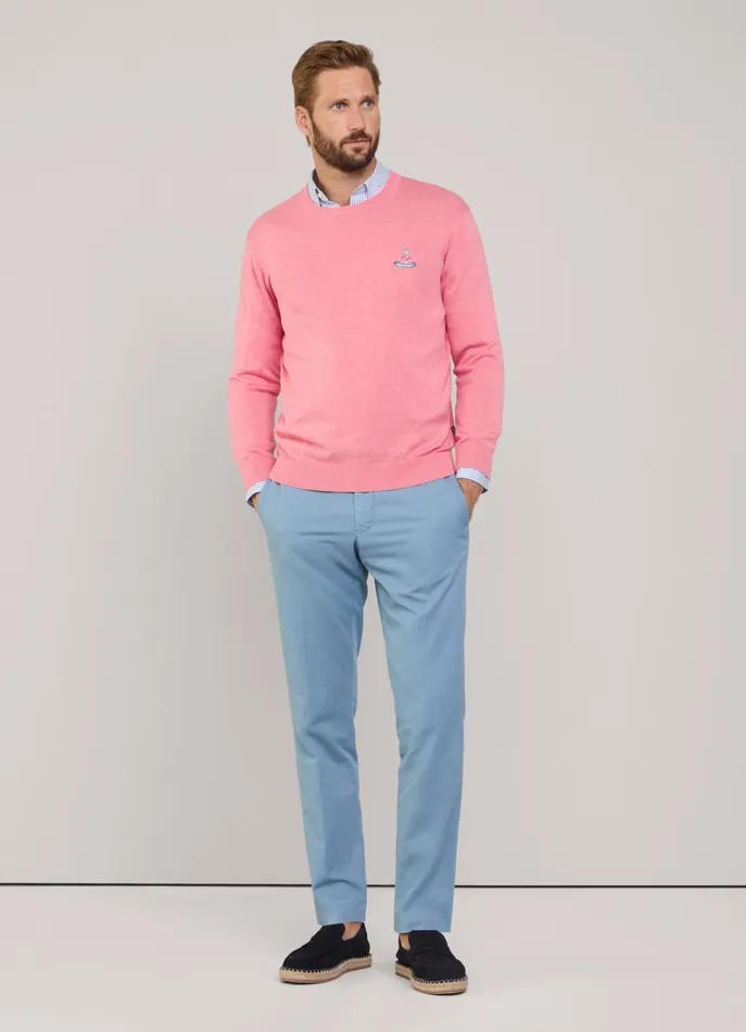 Men Knitwear Faonnable Embroidered Bird Crew Neck Jumper Magenta Purple