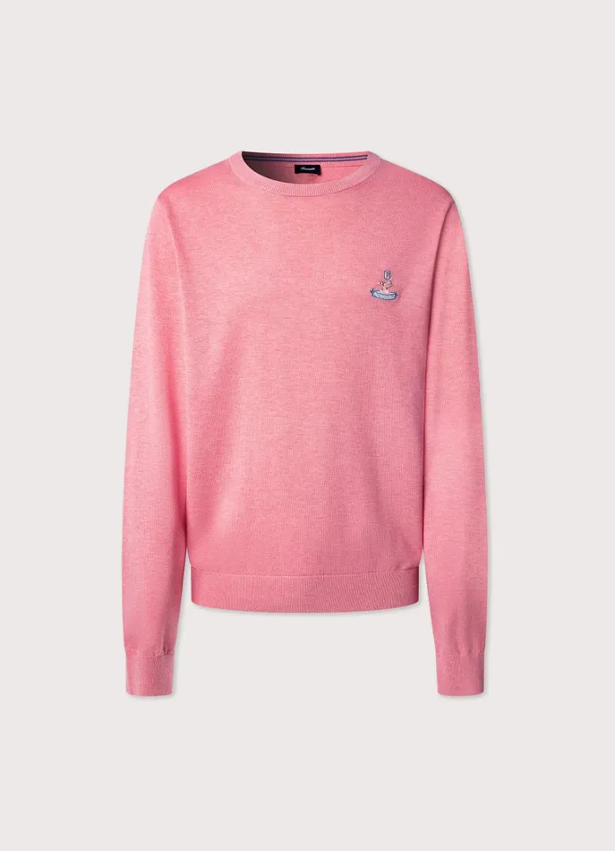 Men Knitwear Faonnable Embroidered Bird Crew Neck Jumper Magenta Purple