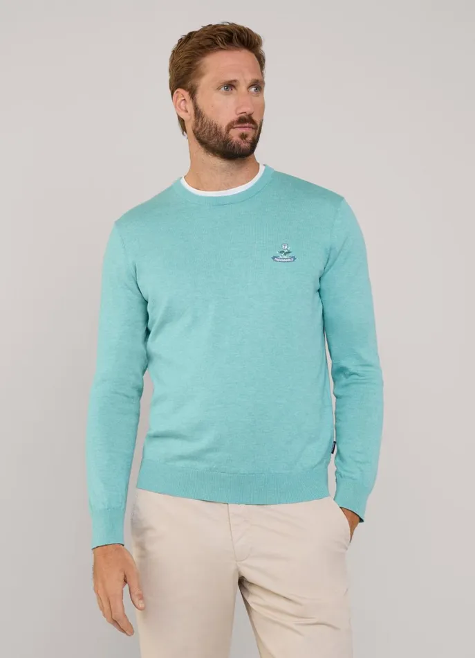 Men Knitwear Faonnable Embroidered Bird Crew Neck Jumper Meadow Blue