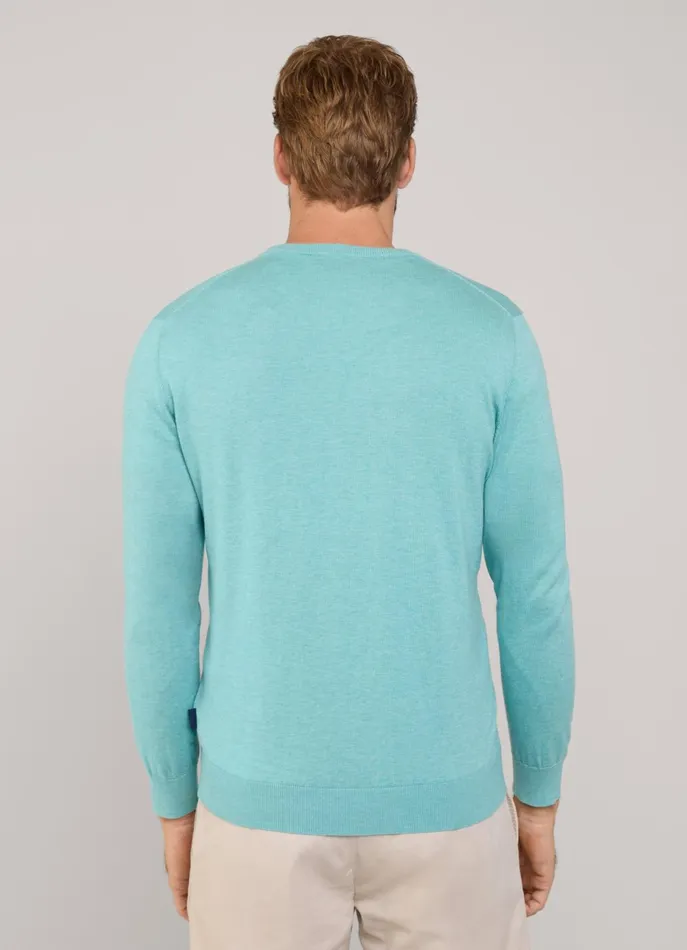 Men Knitwear Faonnable Embroidered Bird Crew Neck Jumper Meadow Blue