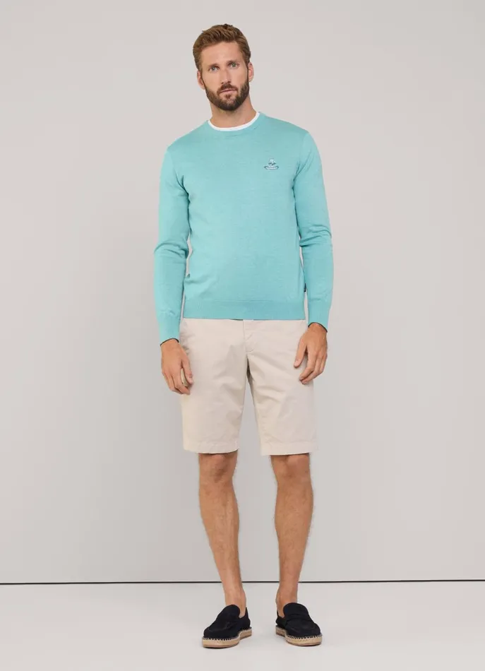 Men Knitwear Faonnable Embroidered Bird Crew Neck Jumper Meadow Blue