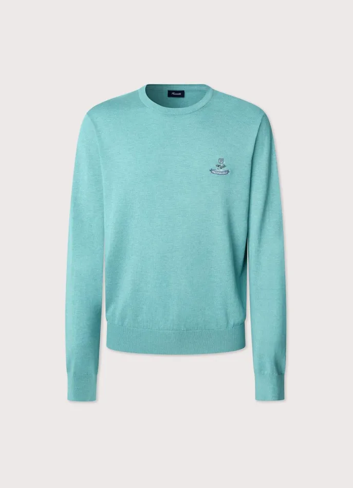 Men Knitwear Faonnable Embroidered Bird Crew Neck Jumper Meadow Blue