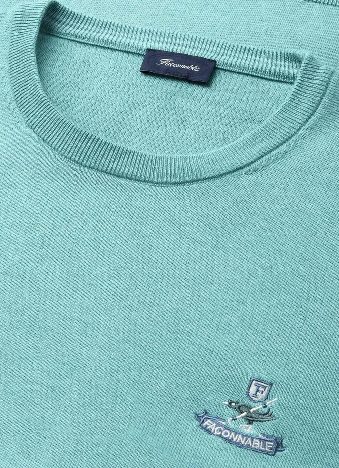 Men Knitwear Faonnable Embroidered Bird Crew Neck Jumper Meadow Blue