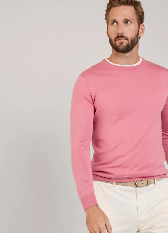 Men Knitwear Faonnable Merino Wool Crew Neck Jumper Magenta Purple