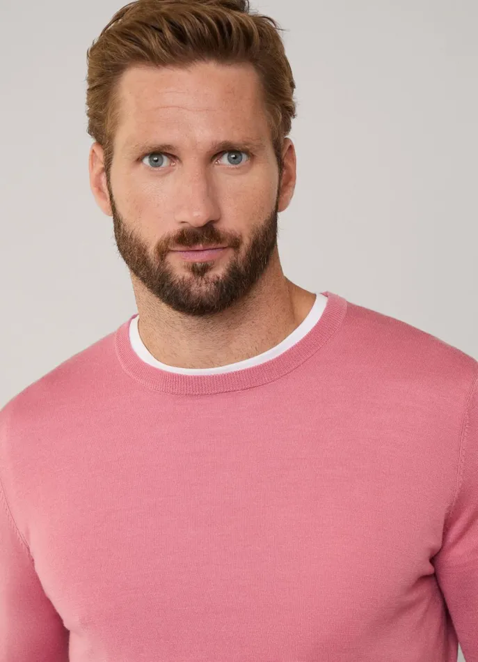 Men Knitwear Faonnable Merino Wool Crew Neck Jumper Magenta Purple