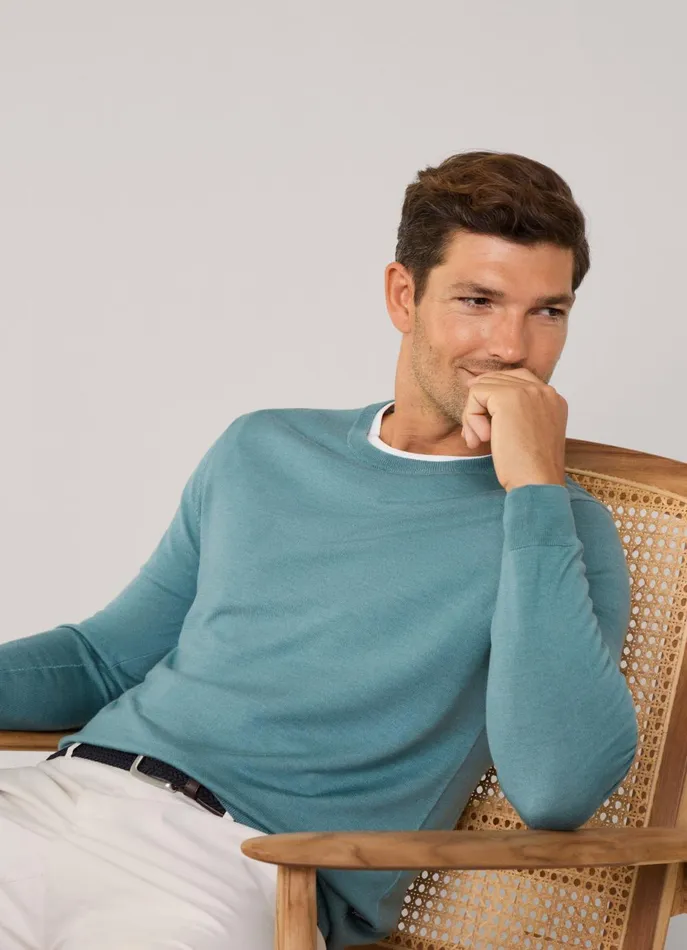 Men Knitwear Faonnable Merino Wool Crew Neck Jumper Meadow Blue
