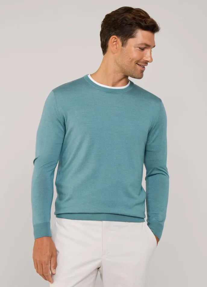 Men Knitwear Faonnable Merino Wool Crew Neck Jumper Meadow Blue