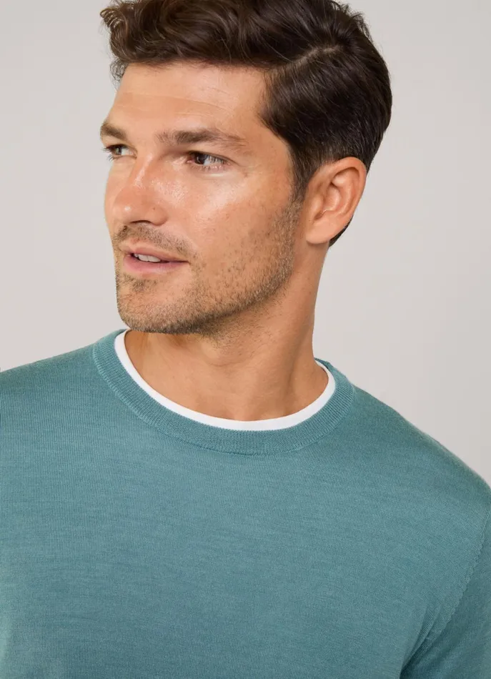 Men Knitwear Faonnable Merino Wool Crew Neck Jumper Meadow Blue