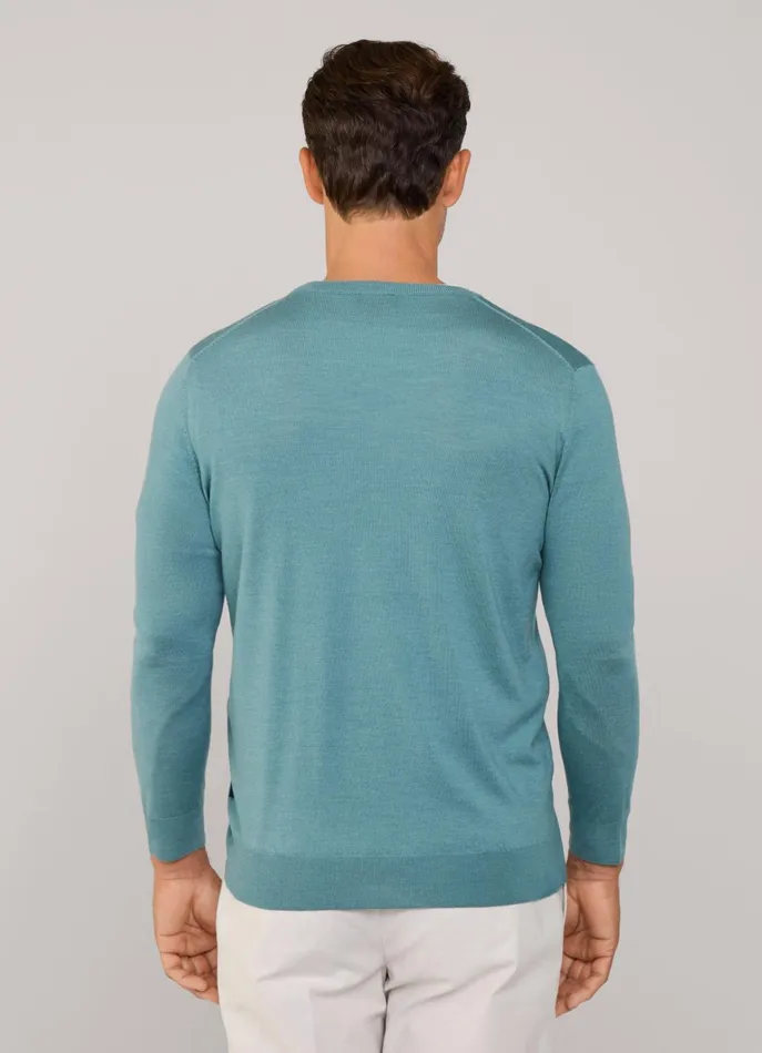 Men Knitwear Faonnable Merino Wool Crew Neck Jumper Meadow Blue
