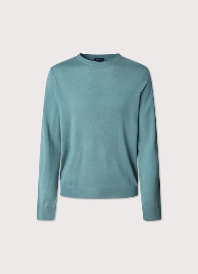 Men Knitwear Faonnable Merino Wool Crew Neck Jumper Meadow Blue