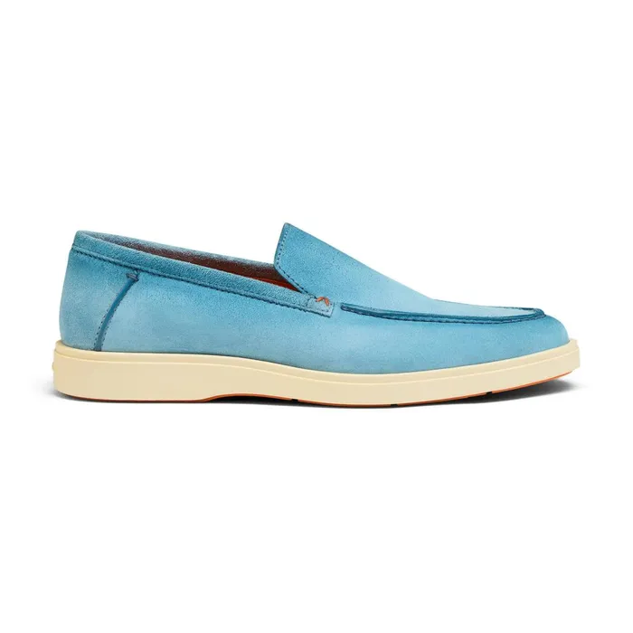 Men Light Blue Suede Loafer Santoni Loafers