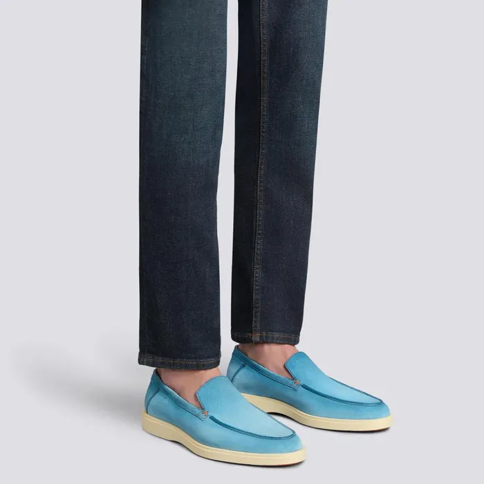 Men Light Blue Suede Loafer Santoni Loafers