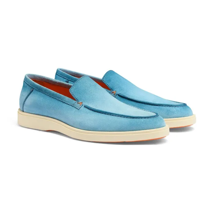 Men Light Blue Suede Loafer Santoni Loafers