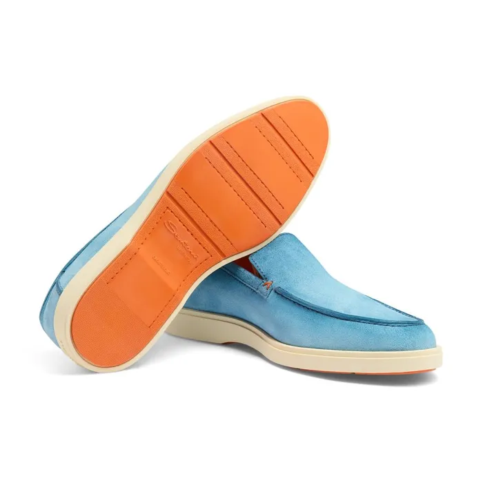Men Light Blue Suede Loafer Santoni Loafers