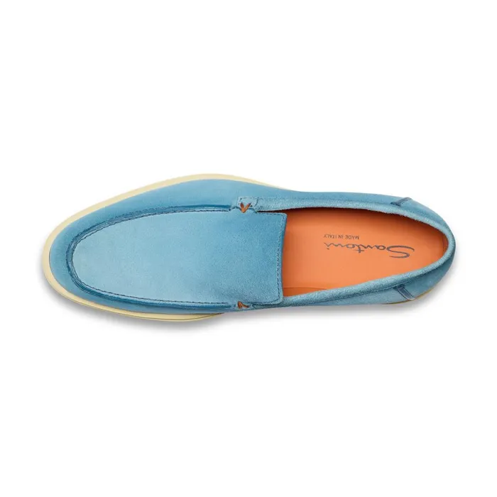 Men Light Blue Suede Loafer Santoni Loafers