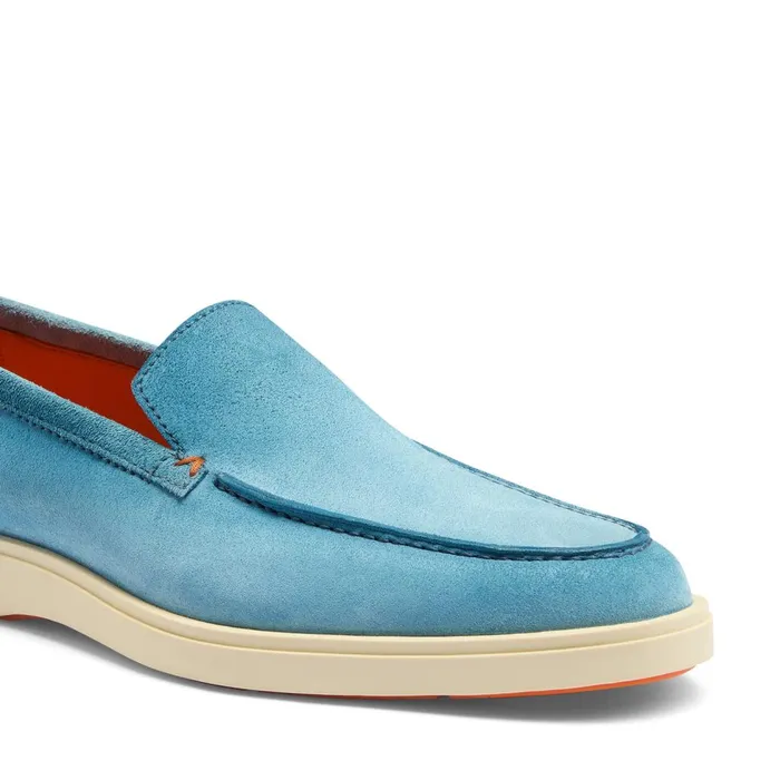 Men Light Blue Suede Loafer Santoni Loafers