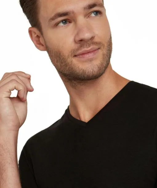 Men Men TShirt Vneck Daily ClimaWool Black FALKE Shirts