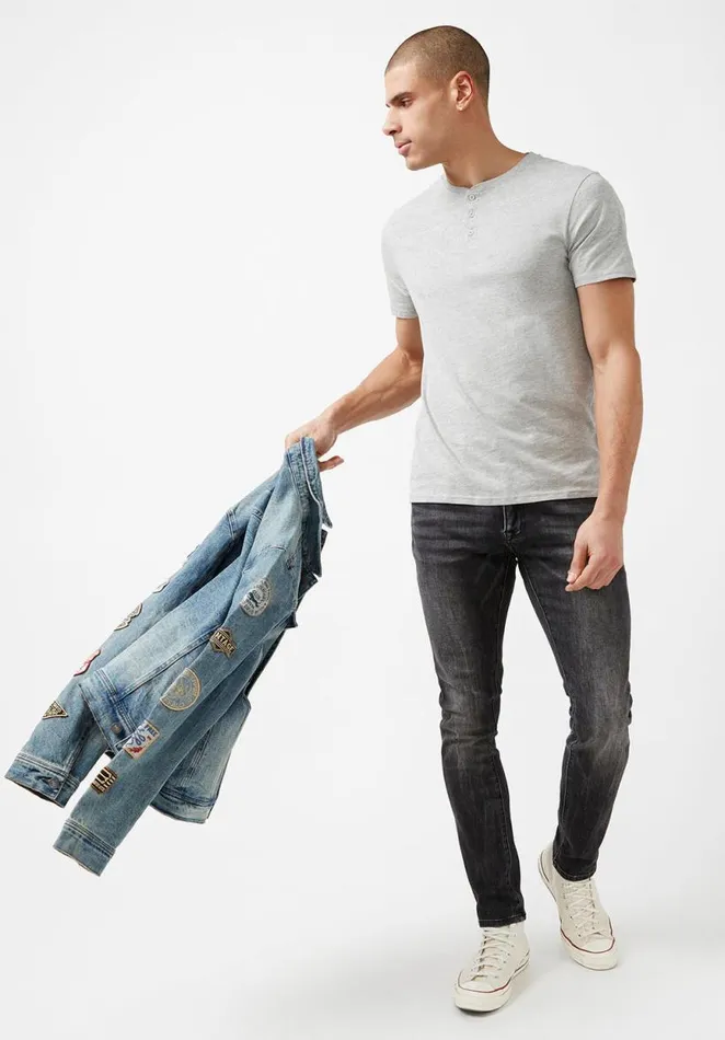 Men Newson Black Buttoned TShirt Black Buffalo David Bitton Tops and Tees