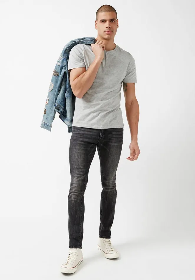 Men Newson Black Buttoned TShirt Black Buffalo David Bitton Tops and Tees