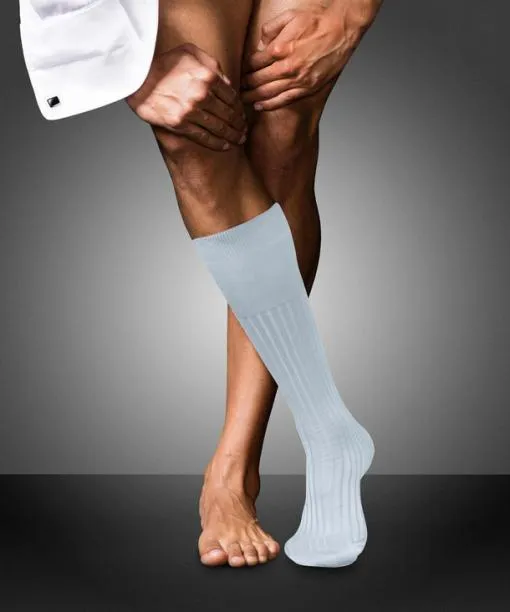 Men No 13 Finest Piuma Cotton Men Kneehigh Socks Light Blue FALKE Knee High Socks