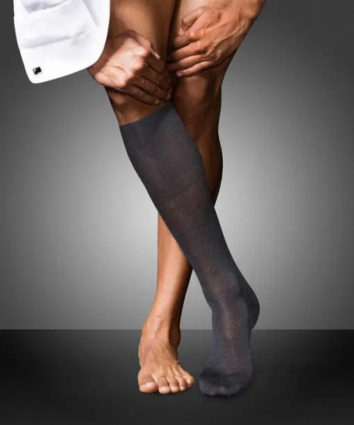 Men No 9 Pure Fil Dcosse Men Kneehigh Socks Anthracite Mel FALKE Knee High Socks
