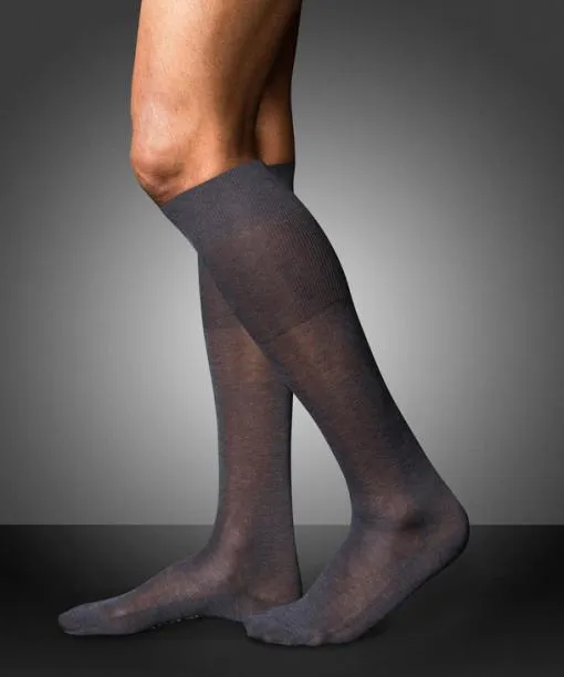 Men No 9 Pure Fil Dcosse Men Kneehigh Socks Anthracite Mel FALKE Knee High Socks