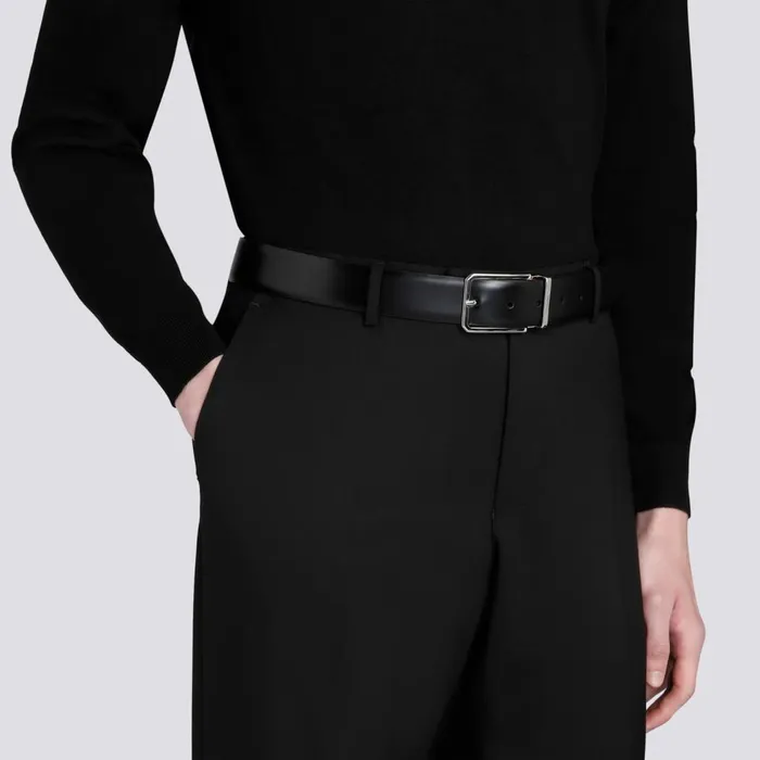 Men Polished Black Leather Adjustable Belt Santoni Belts