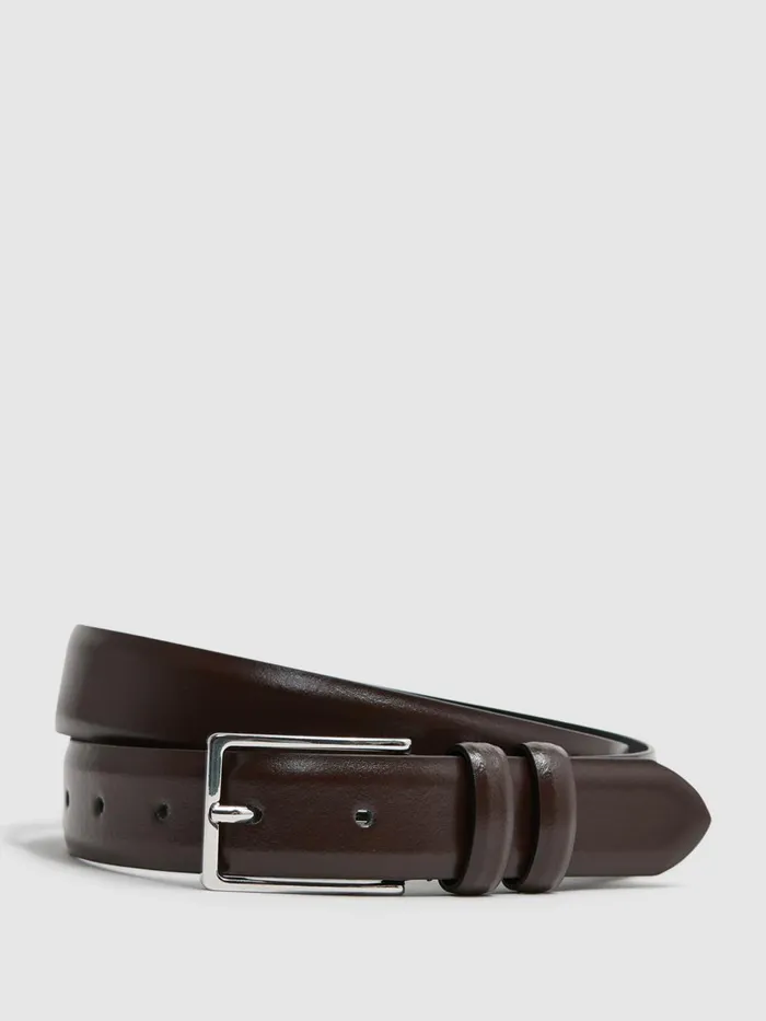 Men Reiss Belts Dante Smooth Leather Belt Chocolate