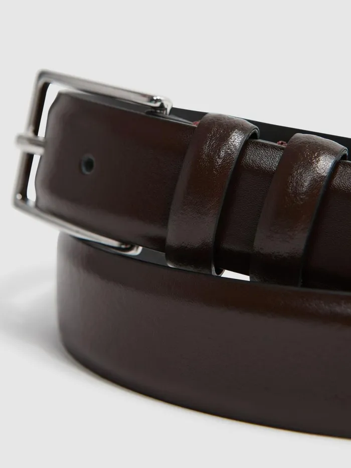 Men Reiss Belts Dante Smooth Leather Belt Chocolate