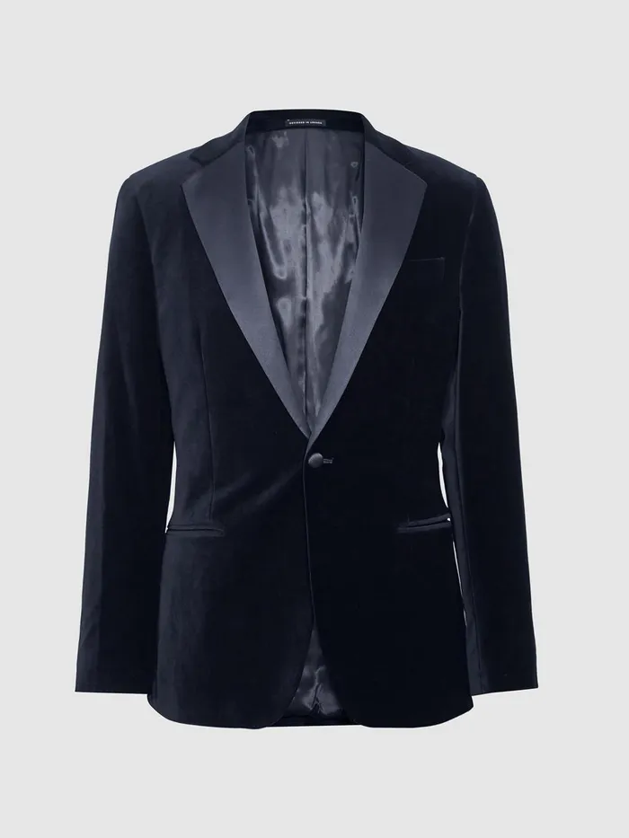 Men Reiss Blazers Ace Modern Fit Velvet Single Breasted Tuxedo Jacket Navy