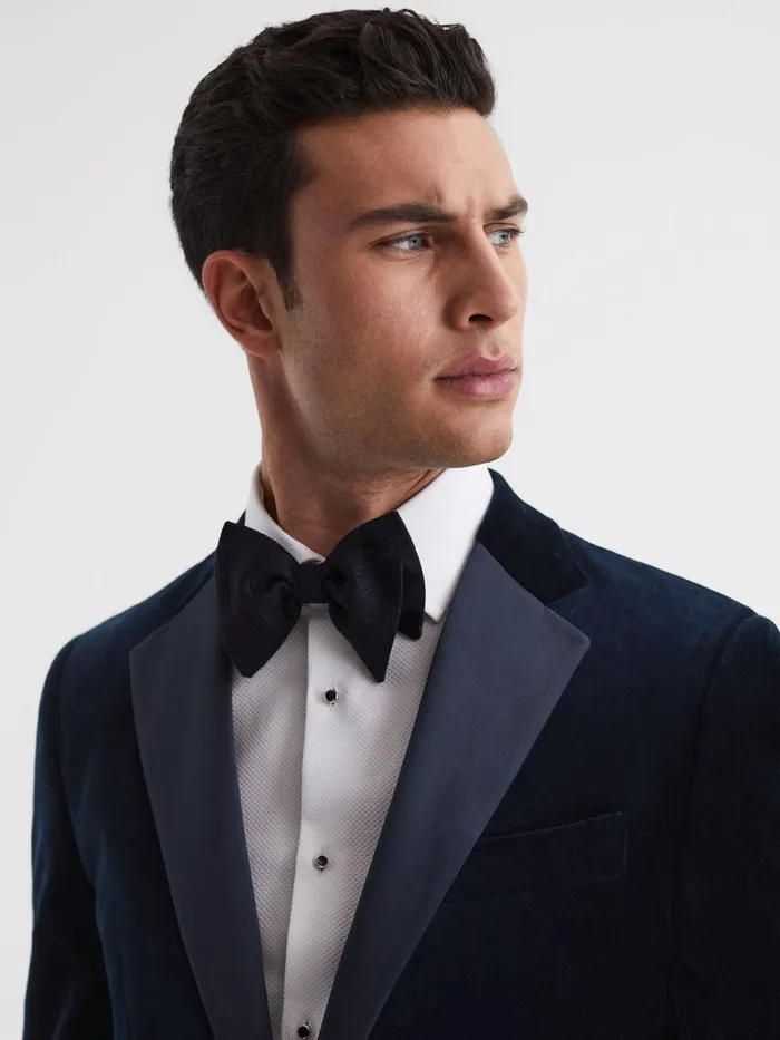 Men Reiss Blazers Ace Modern Fit Velvet Single Breasted Tuxedo Jacket Navy