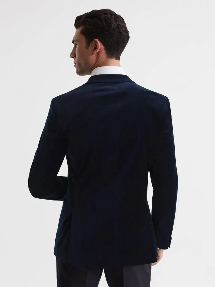 Men Reiss Blazers Ace Modern Fit Velvet Single Breasted Tuxedo Jacket Navy
