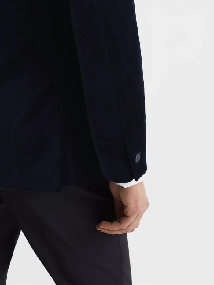 Men Reiss Blazers Ace Modern Fit Velvet Single Breasted Tuxedo Jacket Navy