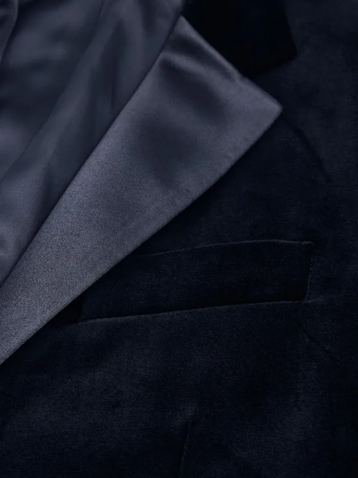 Men Reiss Blazers Ace Modern Fit Velvet Single Breasted Tuxedo Jacket Navy