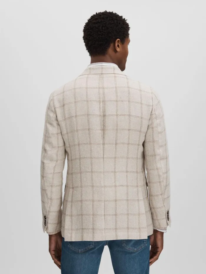 Men Reiss Blazers Jacobson Linen Blend Single Breasted Check Blazer Cream